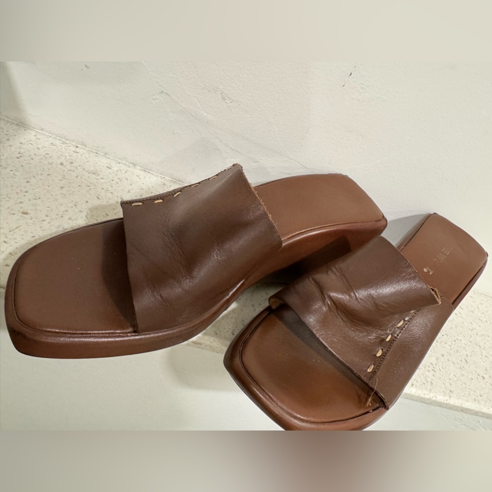 Ninewest Jaytee T. Moro Brown Leather Platform Mule Sandal Women’s 8.5